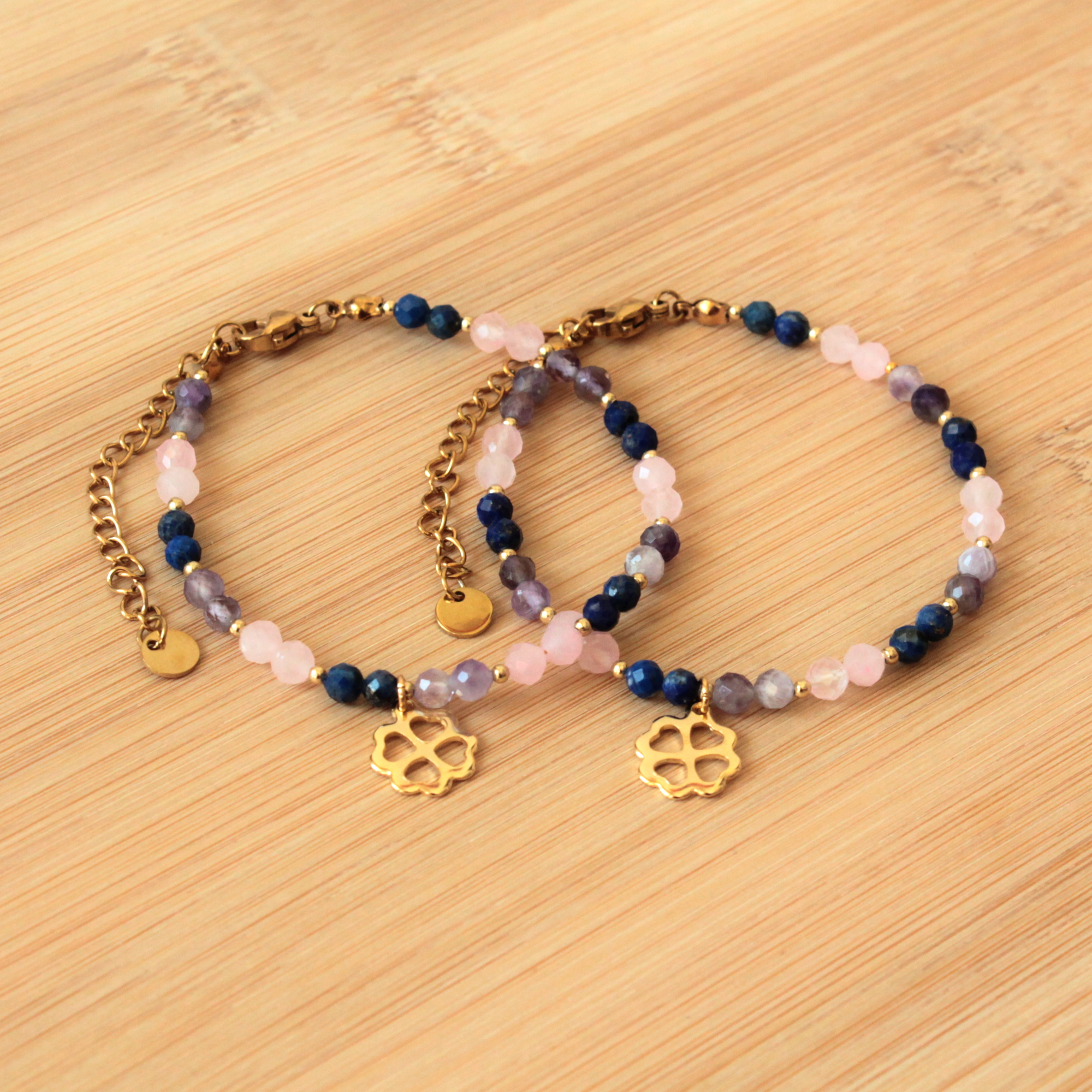 Zestaw 2x Bransoletka Przyjaźni · Lapis Lazuli, Kwarc Różowy, Ametyst